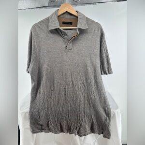 Zegna gray cotton linen gray tan polo